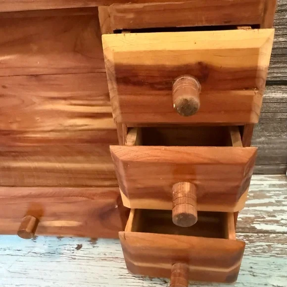 Vintage Rustic Cedar Wooden Organizer with Drawers Handcrafted 8 drawers hangs - Picture 5 of 10